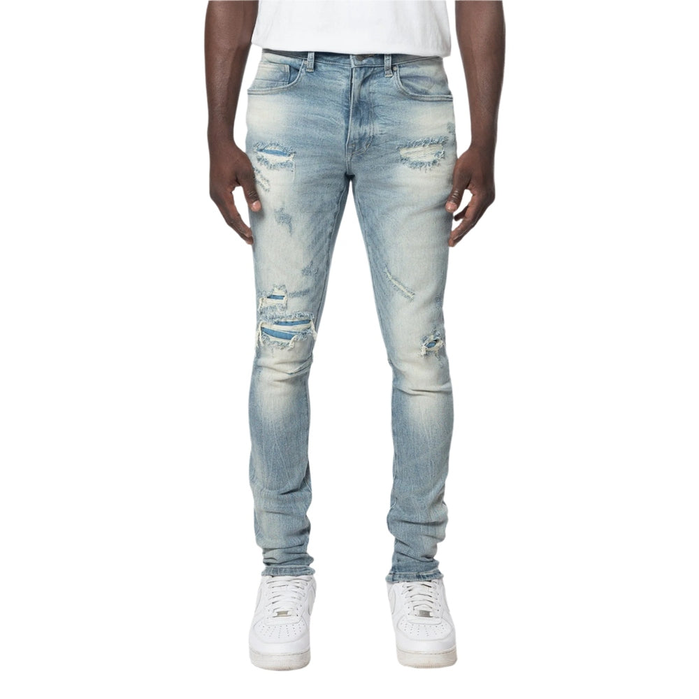 SMOKE RISE Slim Tapered Vintage Washed Jeans (Bergen Blue)