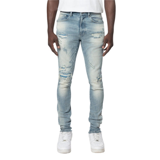 SMOKE RISE Slim Tapered Vintage Washed Jeans (Bergen Blue)